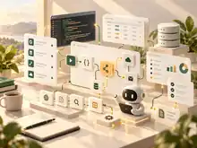 AI agent workflow connected to APIs, tools and databases